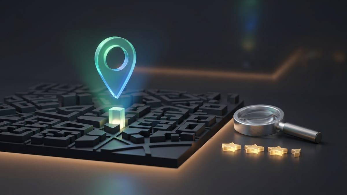 Celular mostrando resultado de busca no Google com destaque para um negócio local no mapa