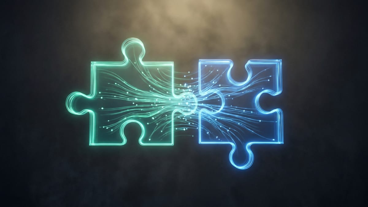 Duas peças de quebra-cabeça se encaixando, representando a conexão entre sistemas via API